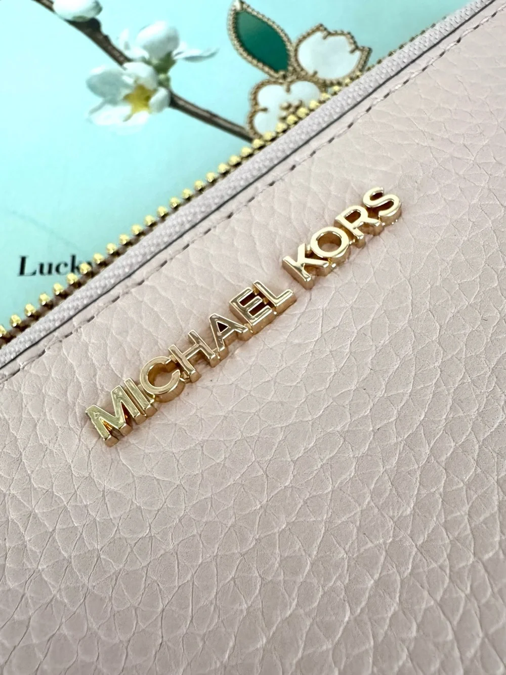 Michael Kors Light Pink Pebbled Leather Zip Wristlet Wallet with Gold Hardware